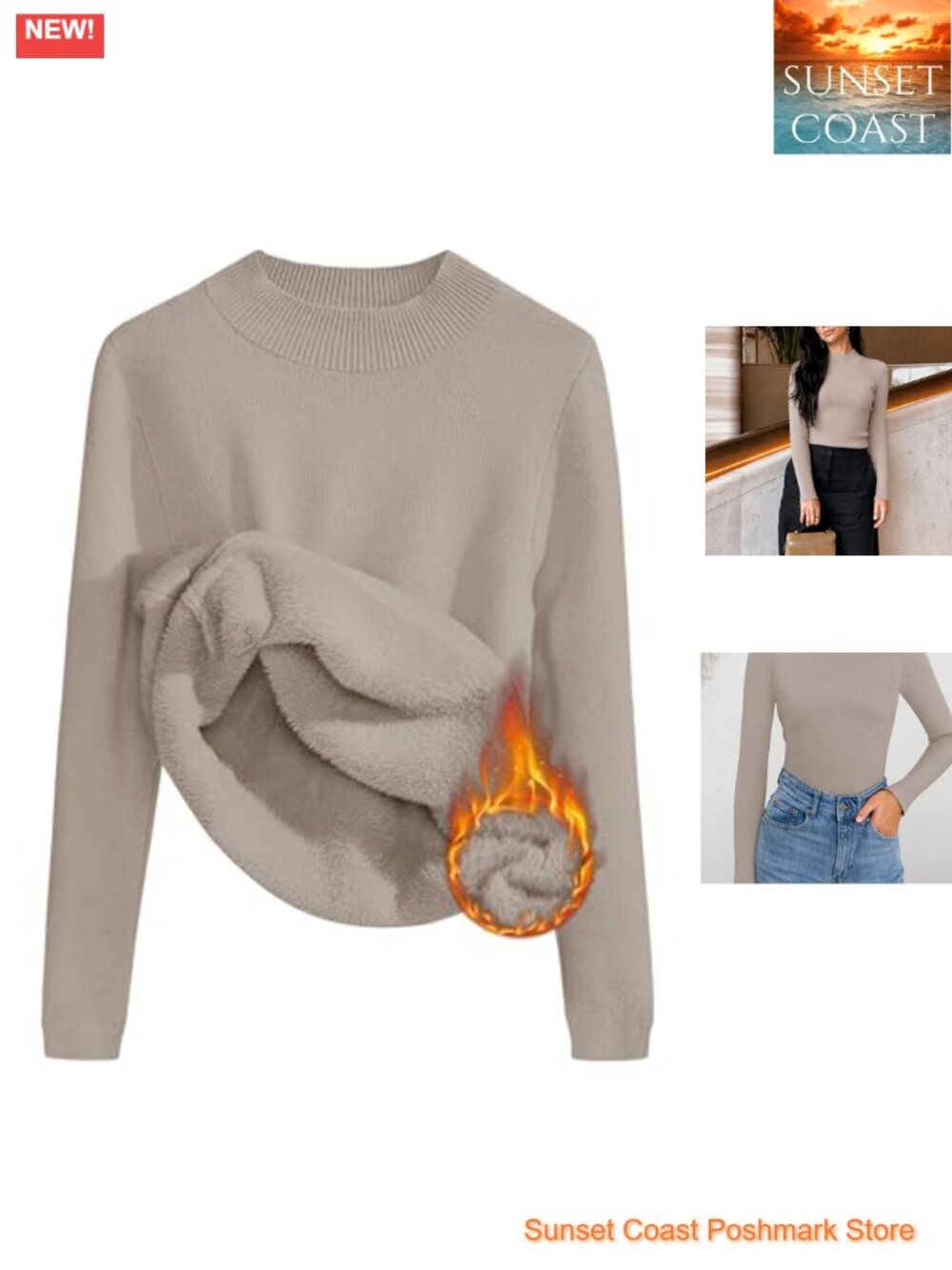 Fleece Sherpa Lined Turtleneck Sweater Winter Pullover